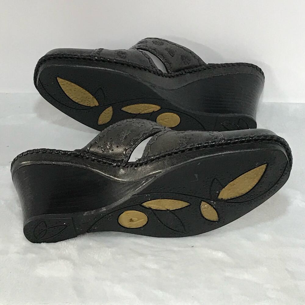 Clarks Artisan Dark Gray Leather Slip On Comfort Heeled Wedge Mule Shoe Women 8 - Picture 6 of 8